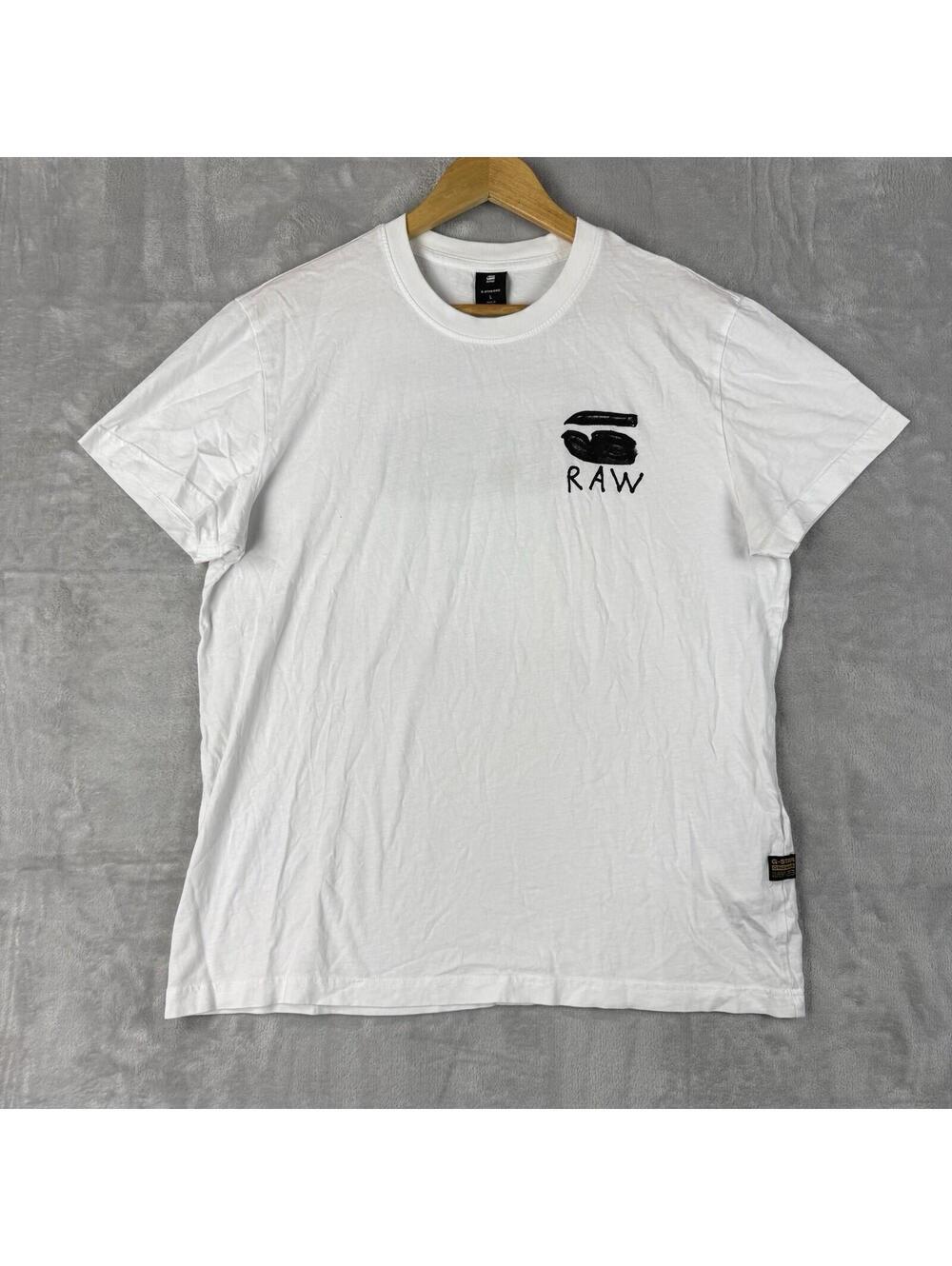 G-Star RAW Logo T Shirt White Minimal Streetwear Casual Size L everyday Designer